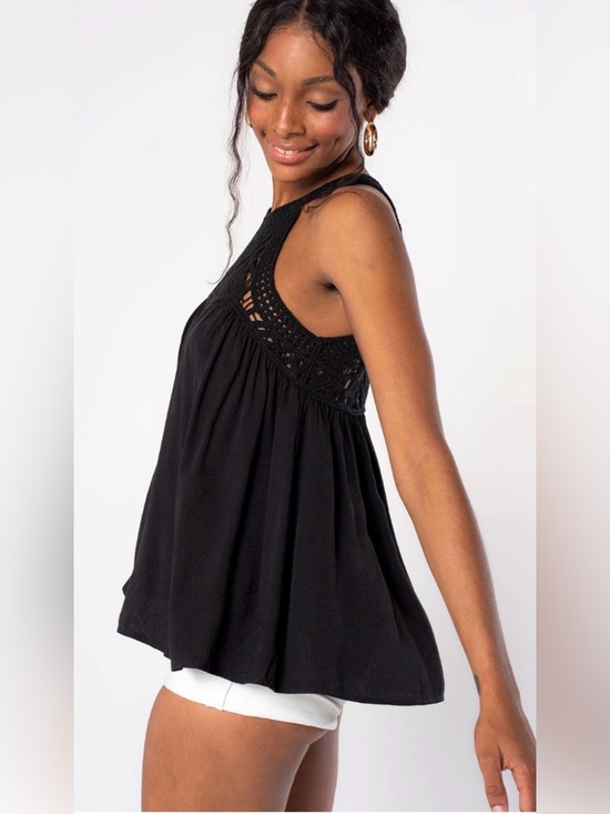 LOFT Tops - LOFT Crochet Top Swing Black Sleeveless Boho S